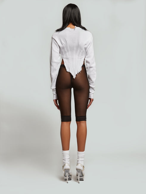 Gabi Long Sleeve White Crew